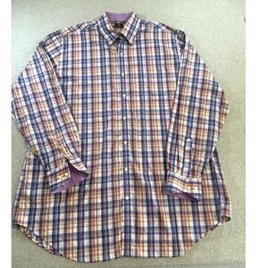 TailorByrd Plaid Button Down Shirt Mens 3XLT Purple Orange Flamingo Logo